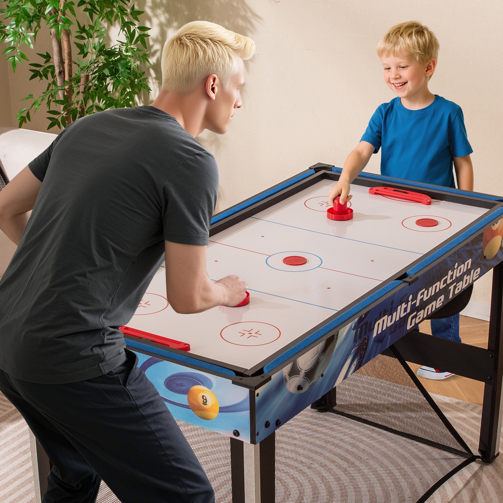 10-in-1 Combo Game Table Set with Table Tennis Basketball Soccer-Blue DirectDeals