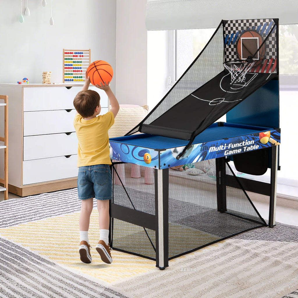 10-in-1 Combo Game Table Set with Table Tennis Basketball Soccer-Blue DirectDeals