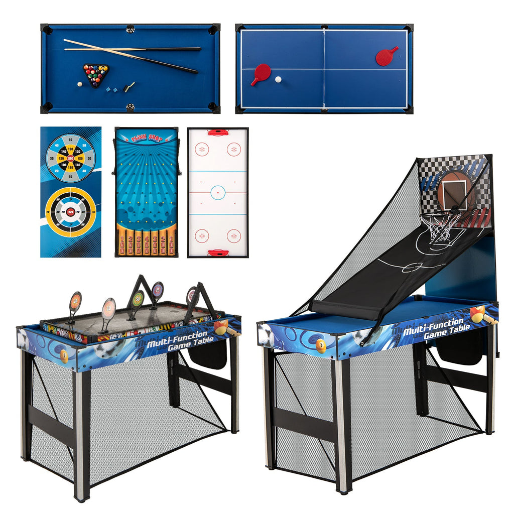 10-in-1 Combo Game Table Set with Table Tennis Basketball Soccer-Blue DirectDeals