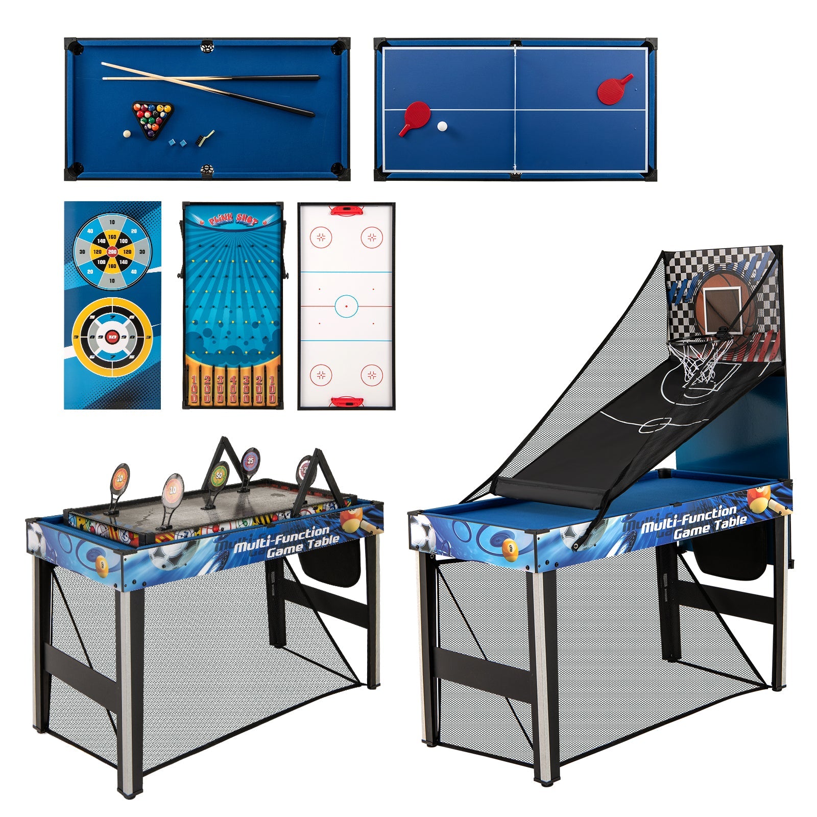 10-in-1 Combo Game Table Set with Table Tennis Basketball Soccer-Blue DirectDeals