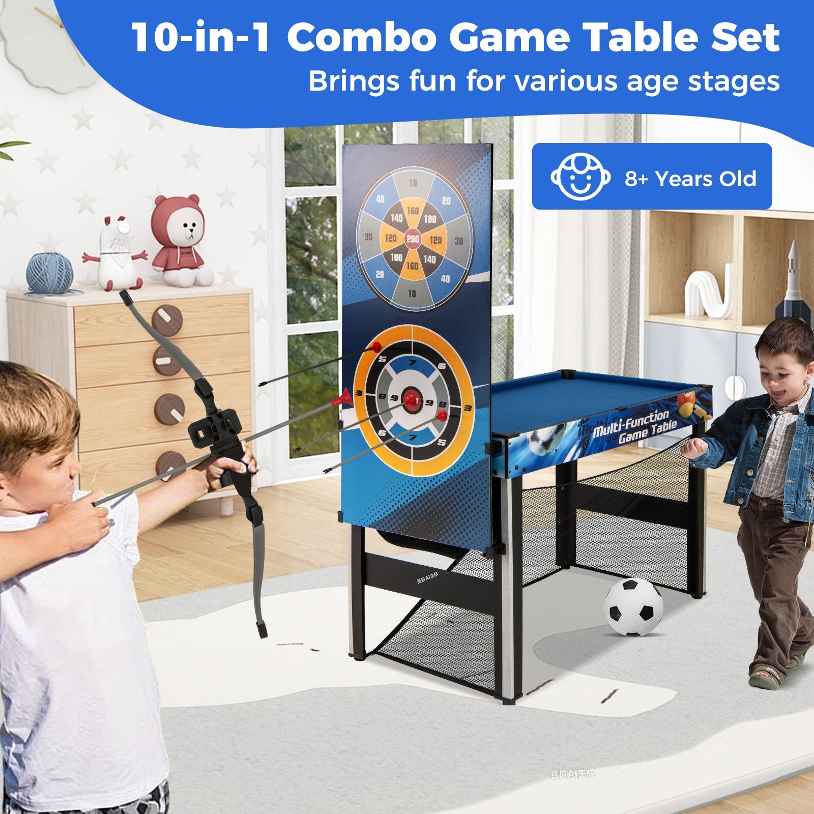 10-in-1 Combo Game Table Set with Table Tennis Basketball Soccer-Blue DirectDeals