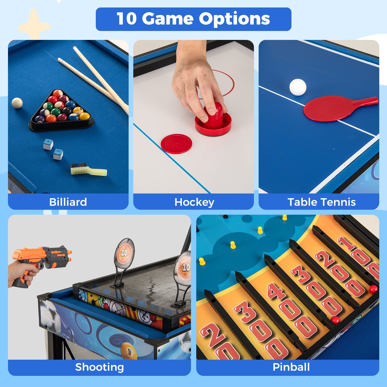 10-in-1 Combo Game Table Set with Table Tennis Basketball Soccer-Blue DirectDeals