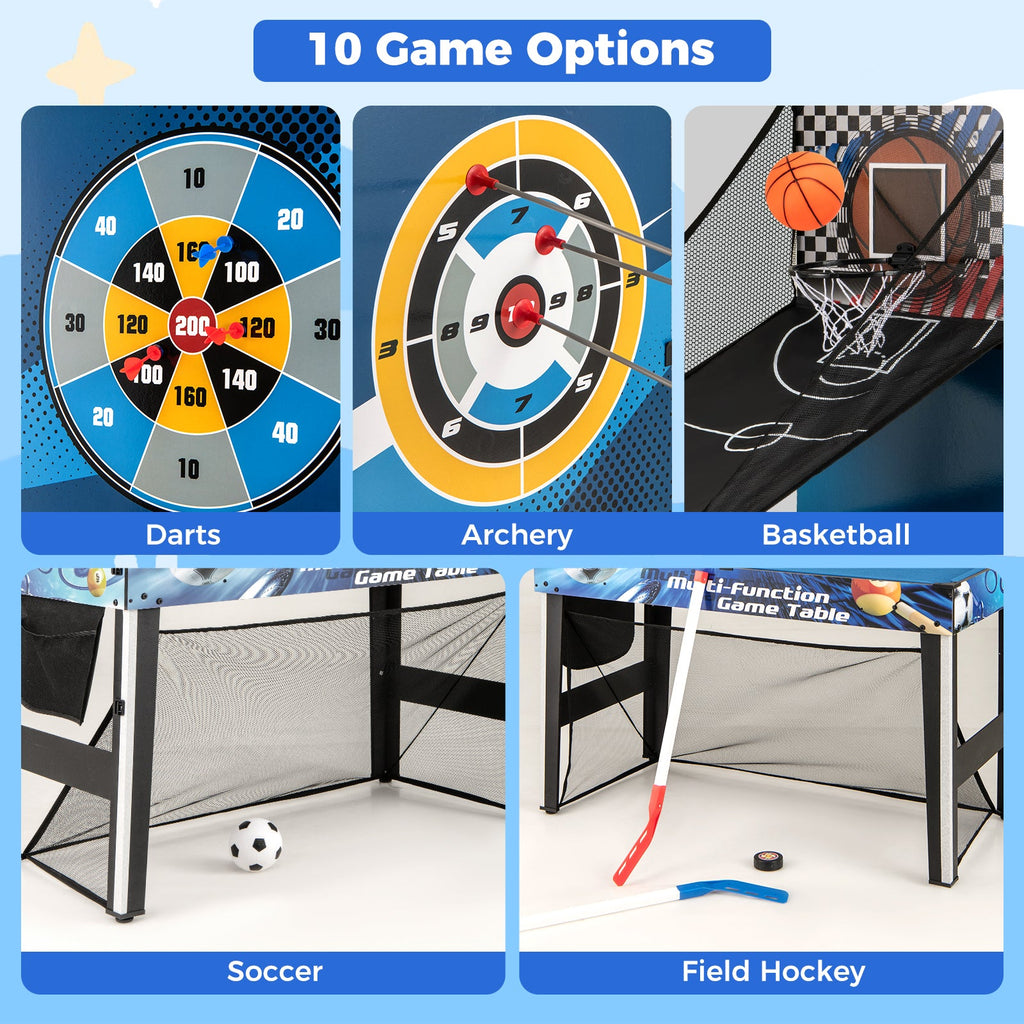 10-in-1 Combo Game Table Set with Table Tennis Basketball Soccer-Blue DirectDeals