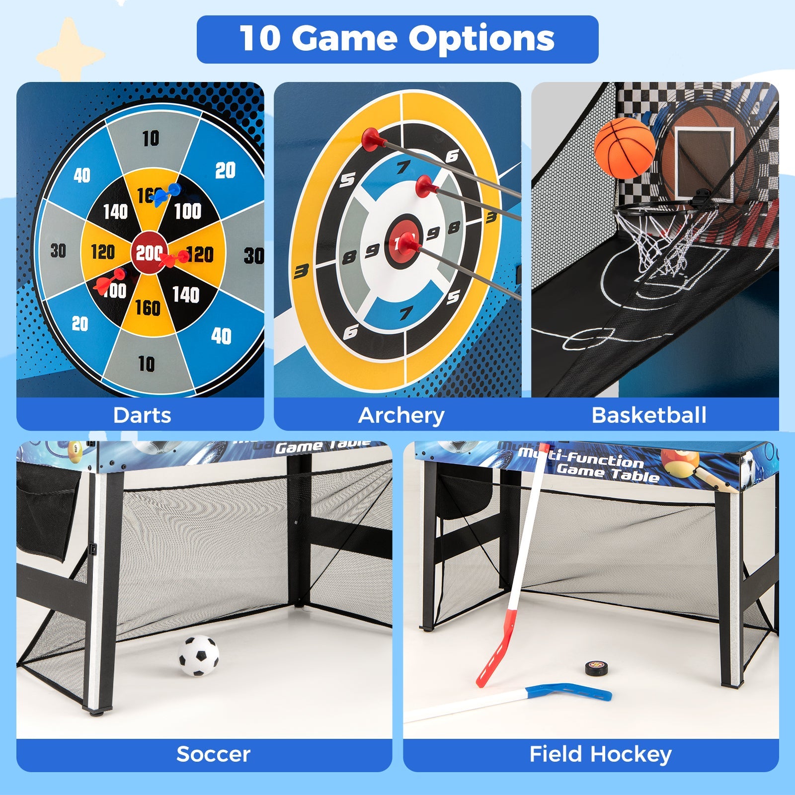 10-in-1 Combo Game Table Set with Table Tennis Basketball Soccer-Blue DirectDeals