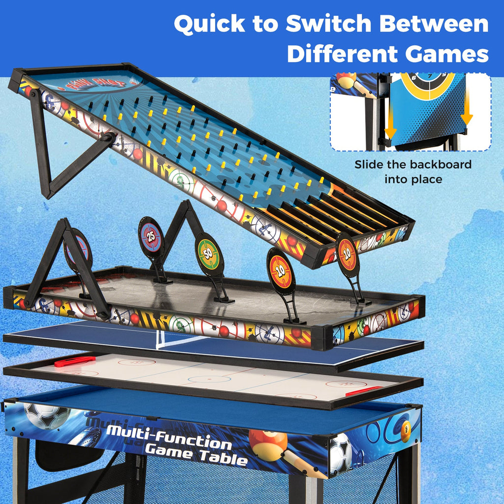 10-in-1 Combo Game Table Set with Table Tennis Basketball Soccer-Blue DirectDeals