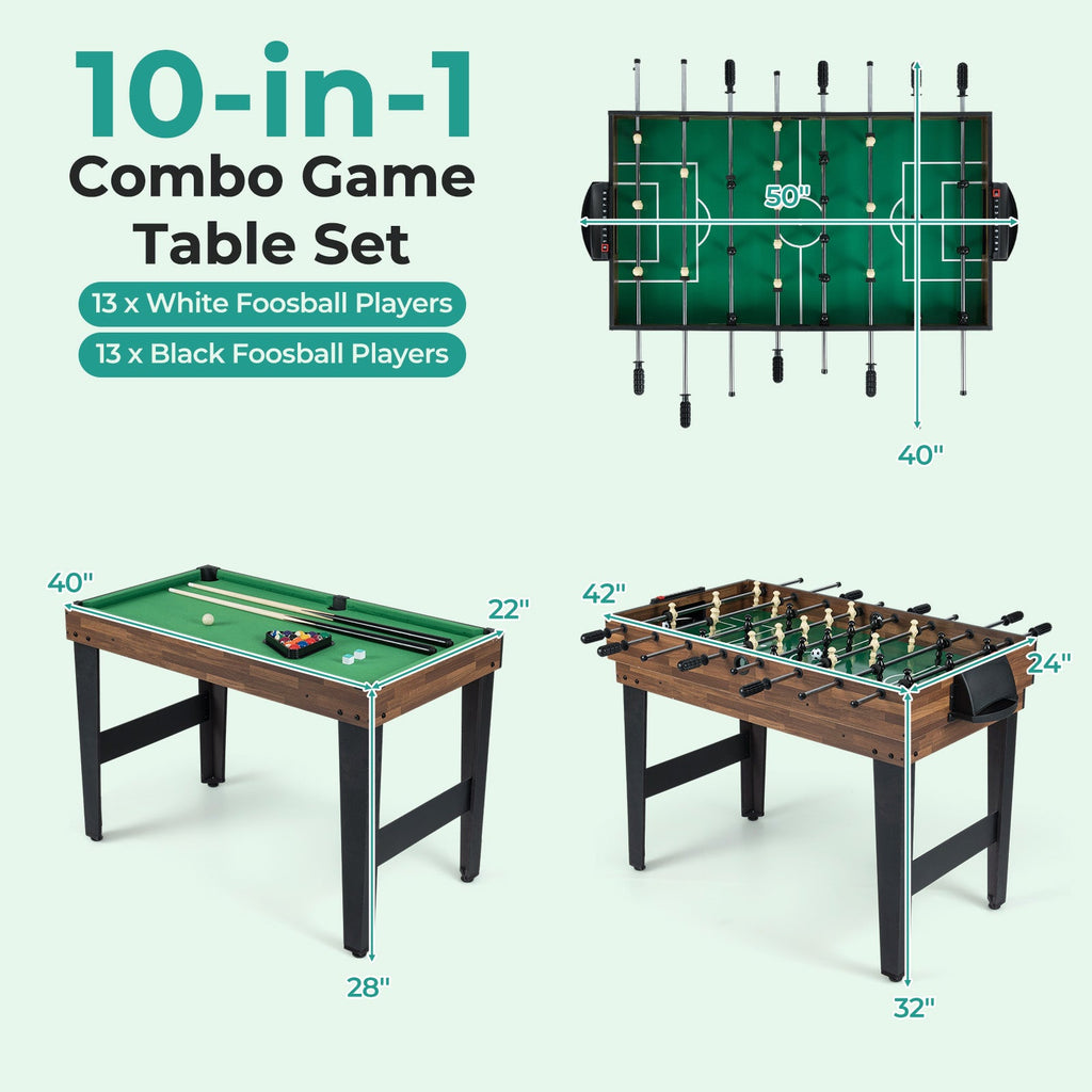 10-in-1 Combo Game Table Set 50inch Multi-Game Table with Foosball-Brown DirectDeals
