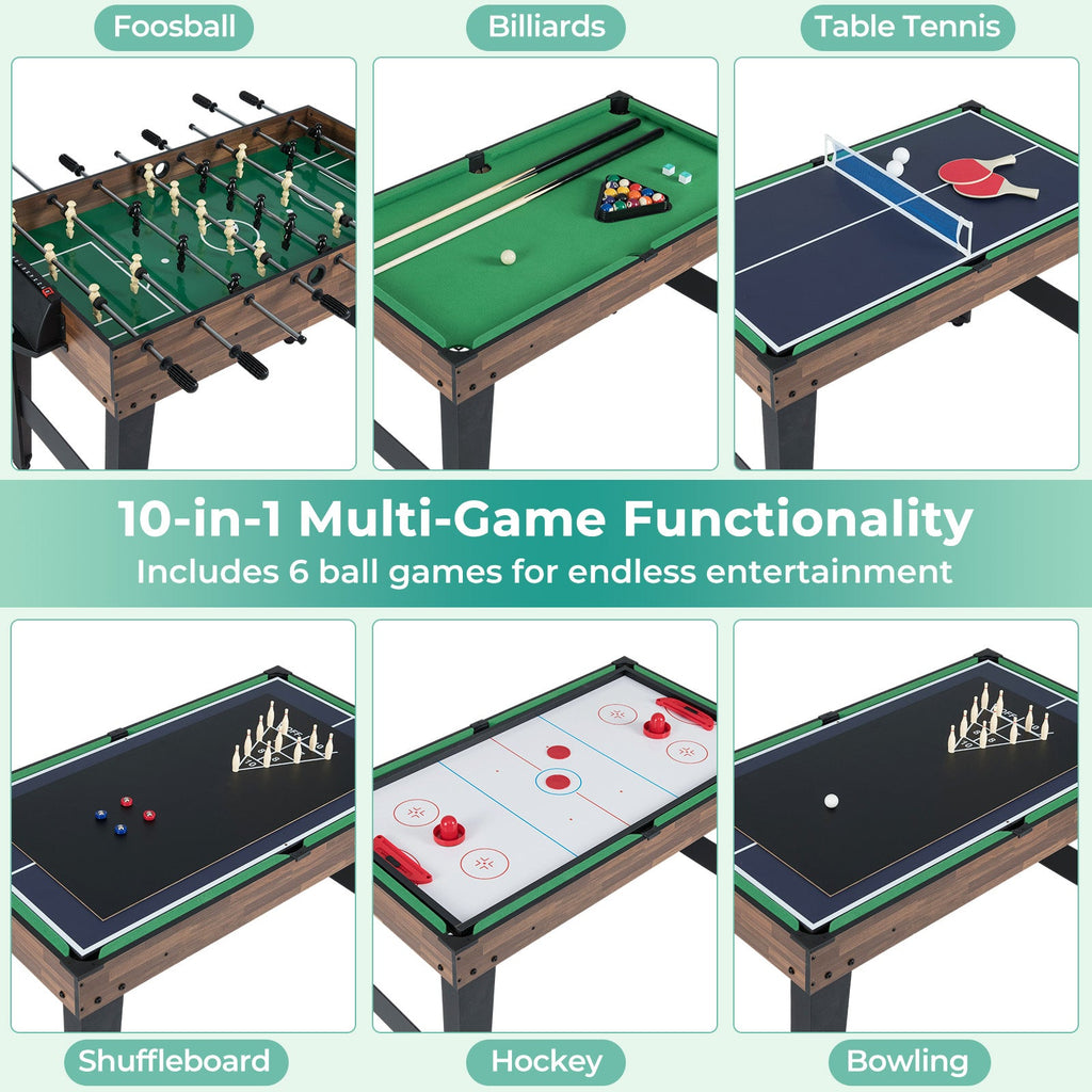 10-in-1 Combo Game Table Set 50inch Multi-Game Table with Foosball-Brown DirectDeals
