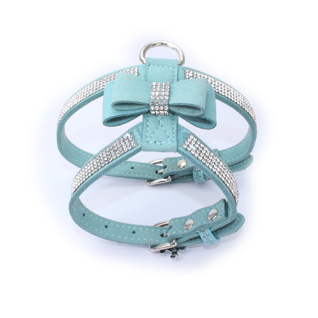 Suede Dog Harness & Leash Set – Rhinestone Bow, Soft & Elegant Jane's Pet Boutique