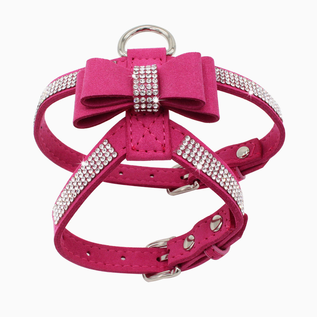 Suede Dog Harness & Leash Set – Rhinestone Bow, Soft & Elegant Jane's Pet Boutique