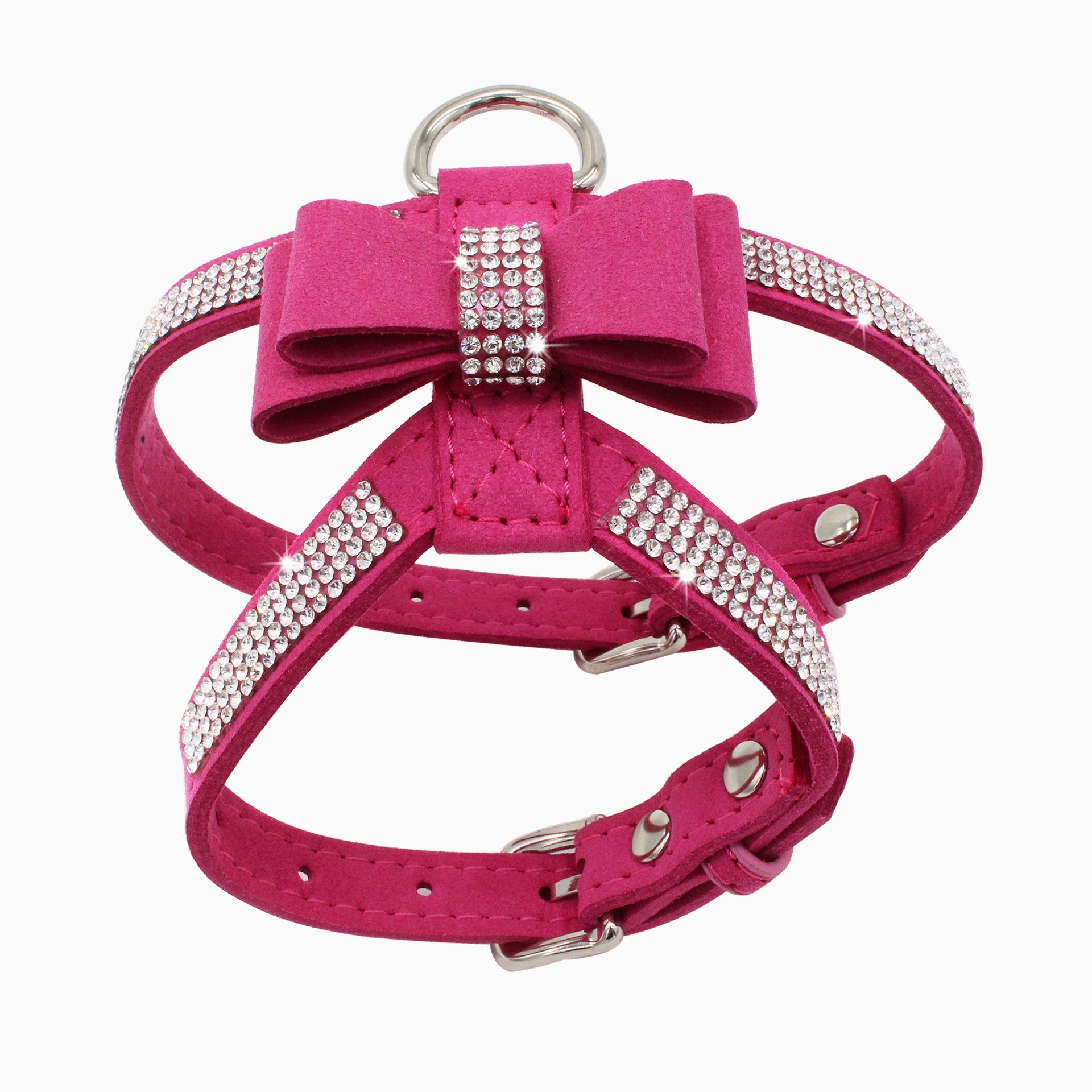 Suede Dog Harness & Leash Set – Rhinestone Bow, Soft & Elegant Jane's Pet Boutique