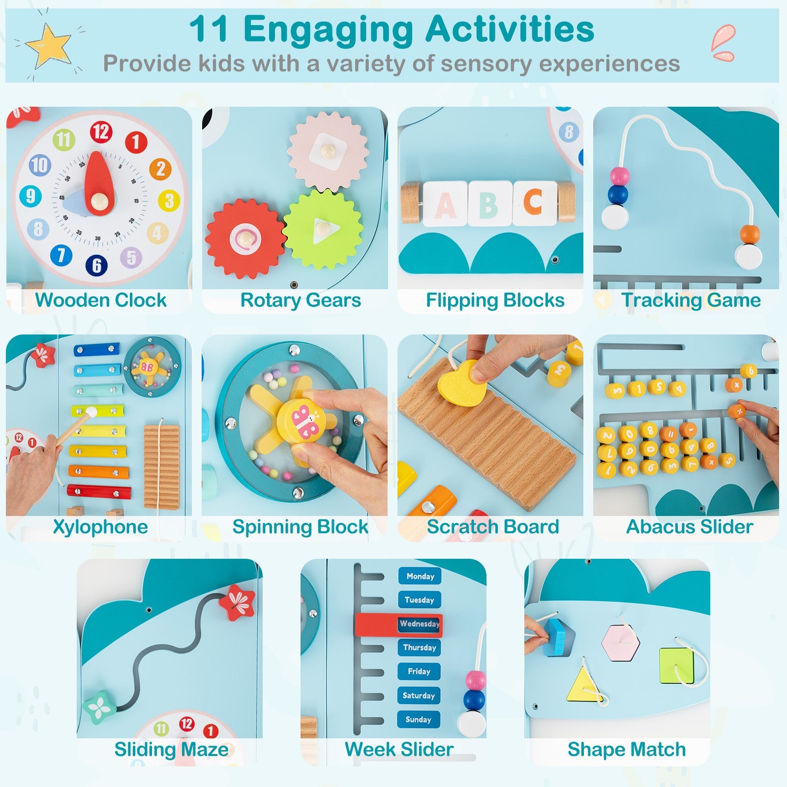 11-in-1 Dinosaur Activity Wall Busy Board Panels for Toddlers Education and Early Development DirectDeals