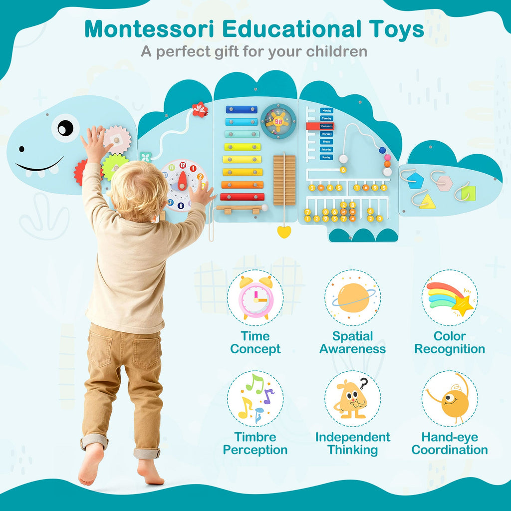 11-in-1 Dinosaur Activity Wall Busy Board Panels for Toddlers Education and Early Development DirectDeals