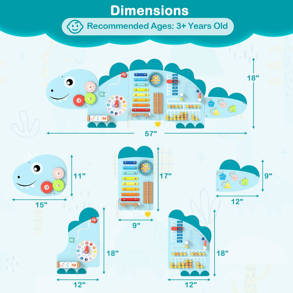 11-in-1 Dinosaur Activity Wall Busy Board Panels for Toddlers Education and Early Development DirectDeals