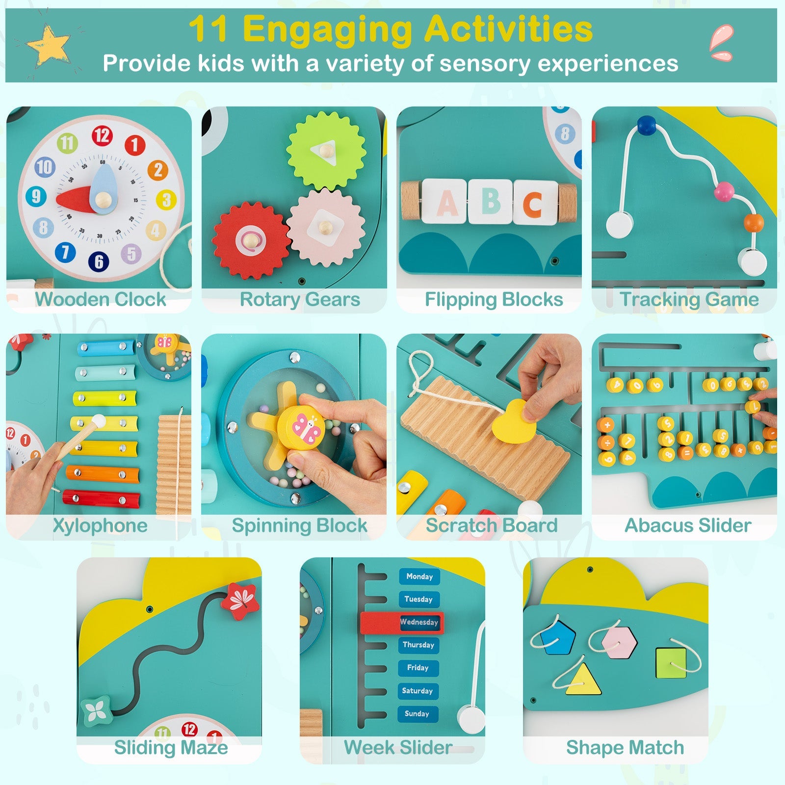 11-in-1 Dinosaur Activity Wall Busy Board Panels for Toddlers Education and Early Development DirectDeals