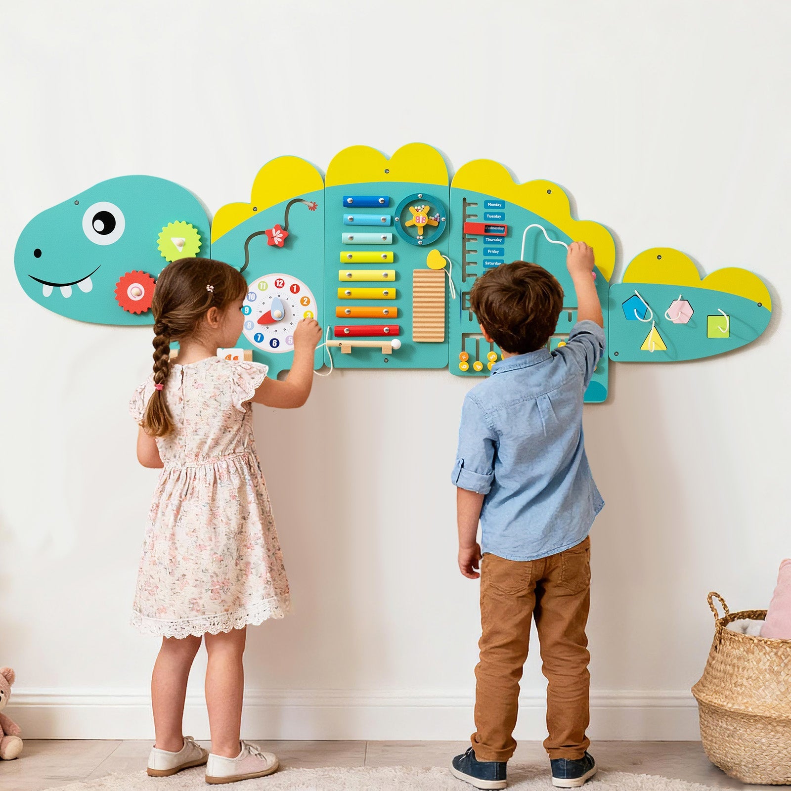 11-in-1 Dinosaur Activity Wall Busy Board Panels for Toddlers Education and Early Development DirectDeals