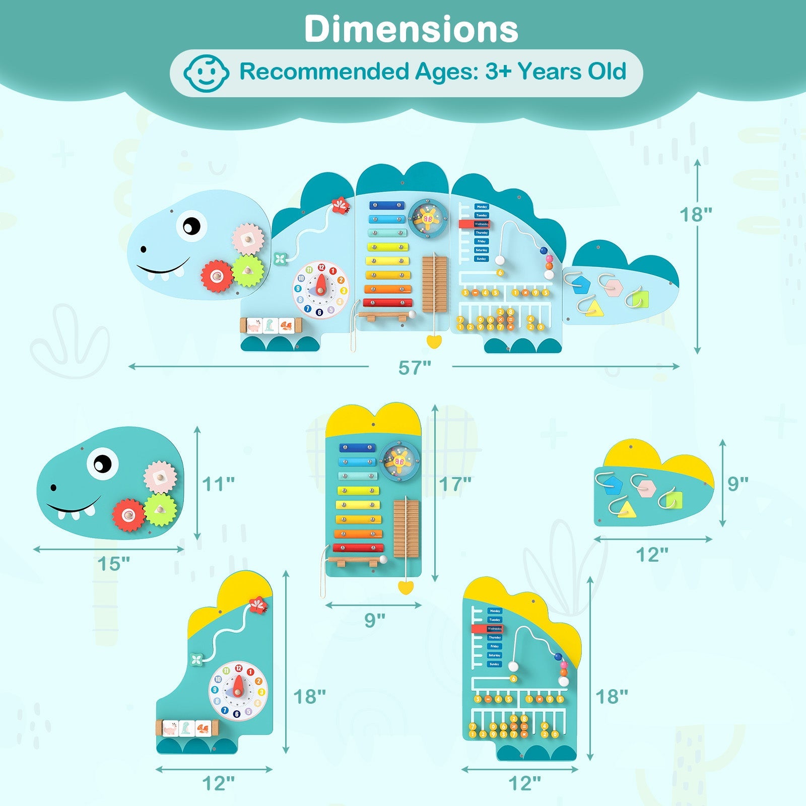 11-in-1 Dinosaur Activity Wall Busy Board Panels for Toddlers Education and Early Development DirectDeals