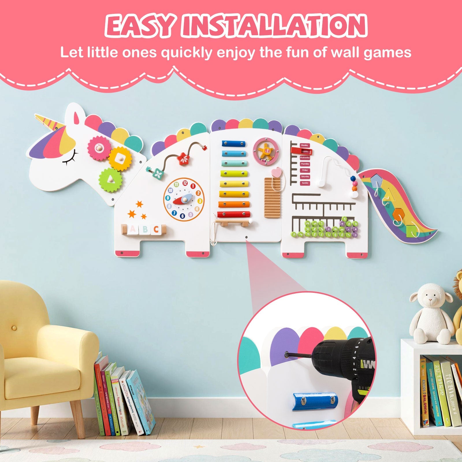 11-in-1 Dinosaur Activity Wall Busy Board Panels for Toddlers Education and Early Development DirectDeals