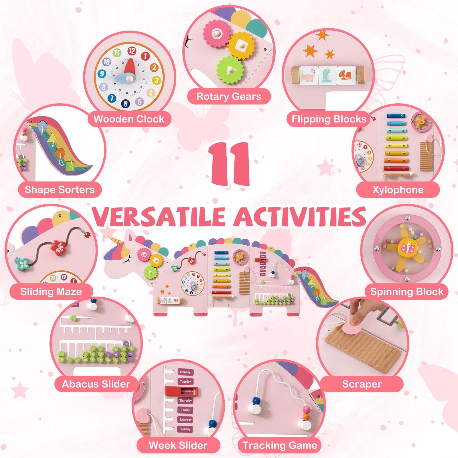 11-in-1 Dinosaur Activity Wall Busy Board Panels for Toddlers Education and Early Development DirectDeals