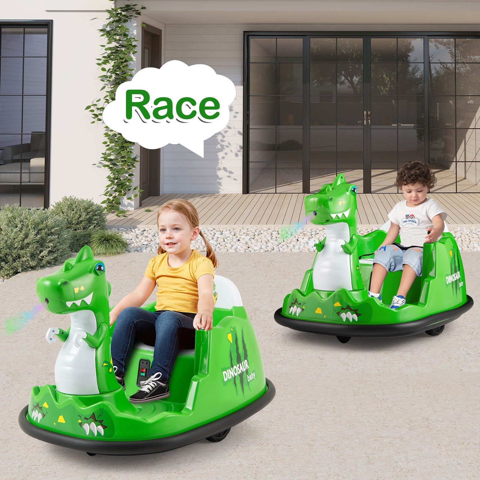 12V Bumper Car with Spray Function and Remote Control for Toddlers Aged 2-5-Green DirectDeals