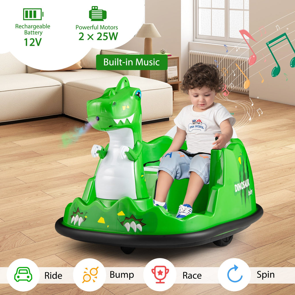 12V Bumper Car with Spray Function and Remote Control for Toddlers Aged 2-5-Green DirectDeals