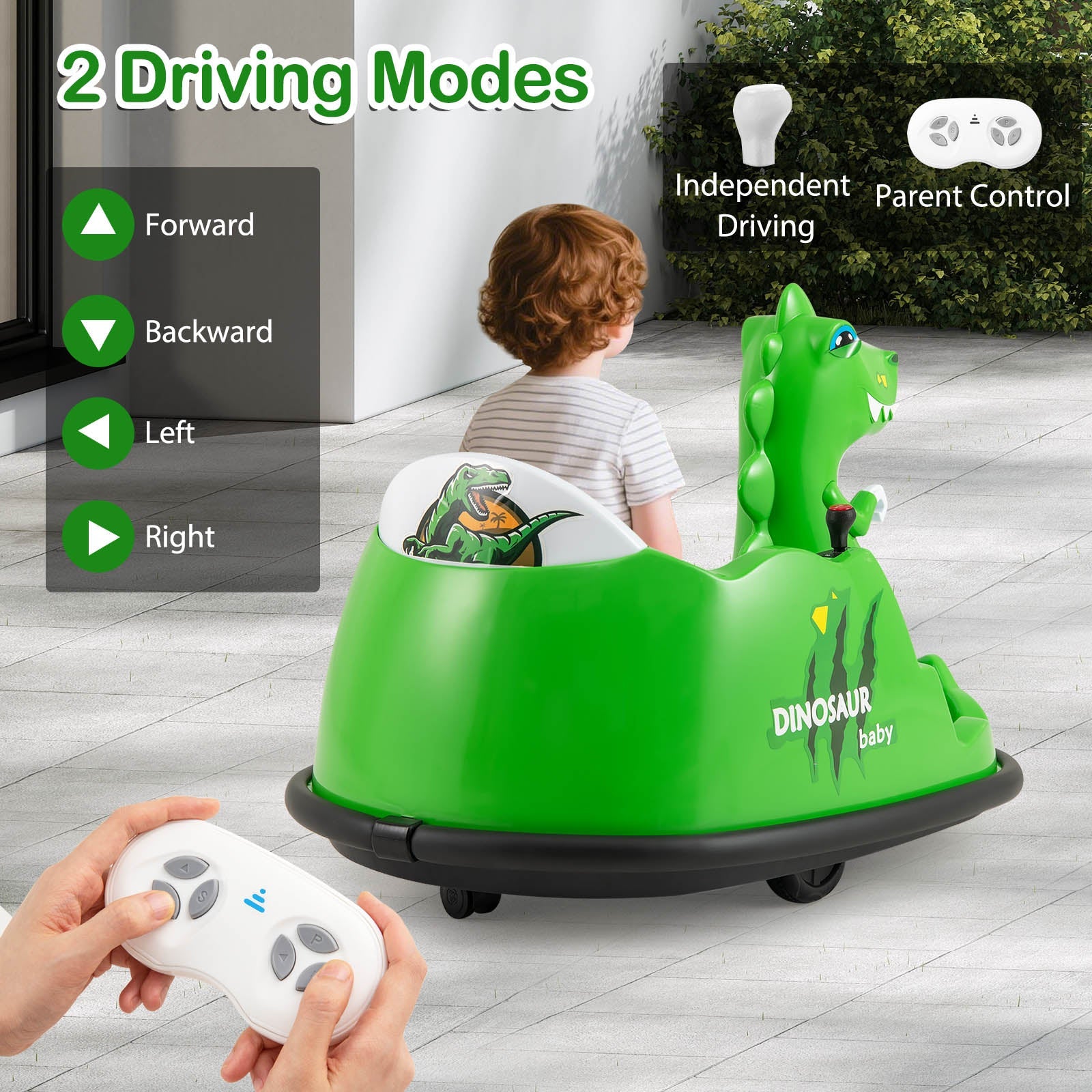 12V Bumper Car with Spray Function and Remote Control for Toddlers Aged 2-5-Green DirectDeals