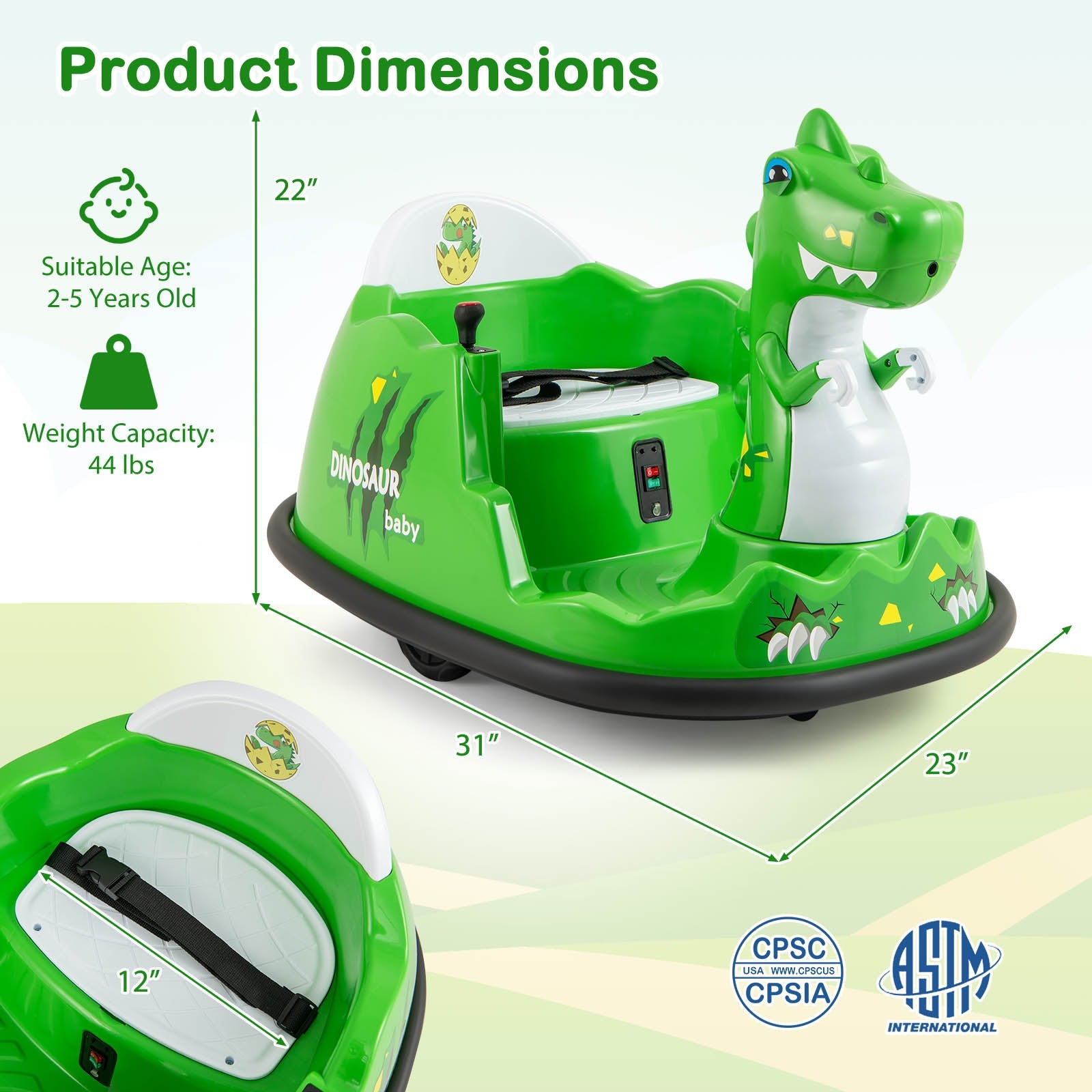 12V Bumper Car with Spray Function and Remote Control for Toddlers Aged 2-5-Green DirectDeals
