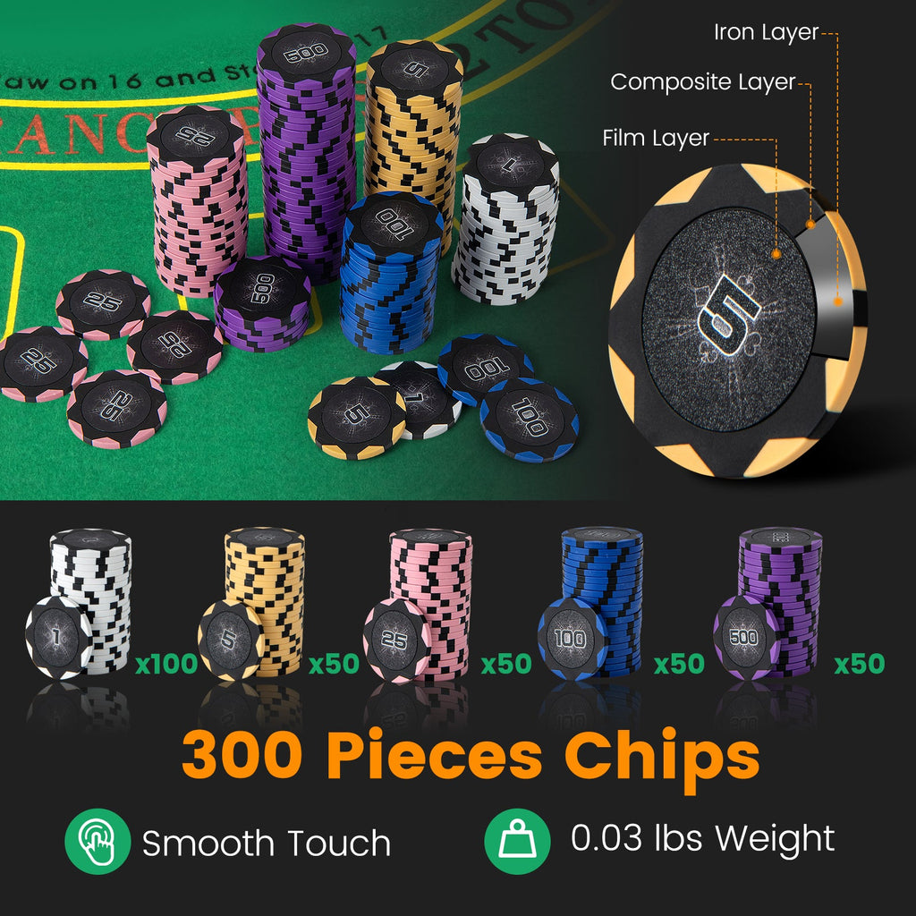 14 Gram Poker Chips 300 Pieces Casino Poker Chip Set-Black DirectDeals