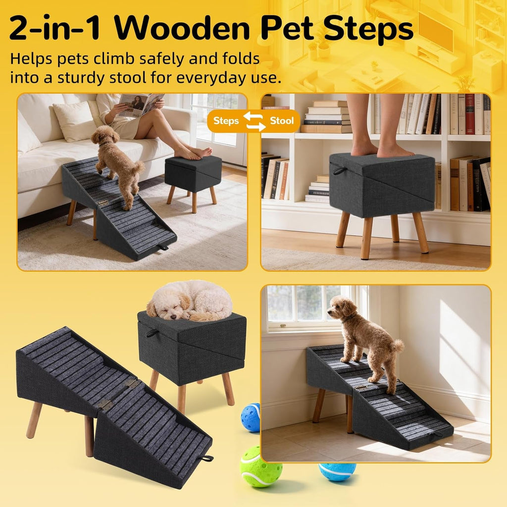 Dog Stairs for Couch 2 in 1 Foldable Pet Steps Ottoman Non Slip Wags & Whiskers Pet Supply