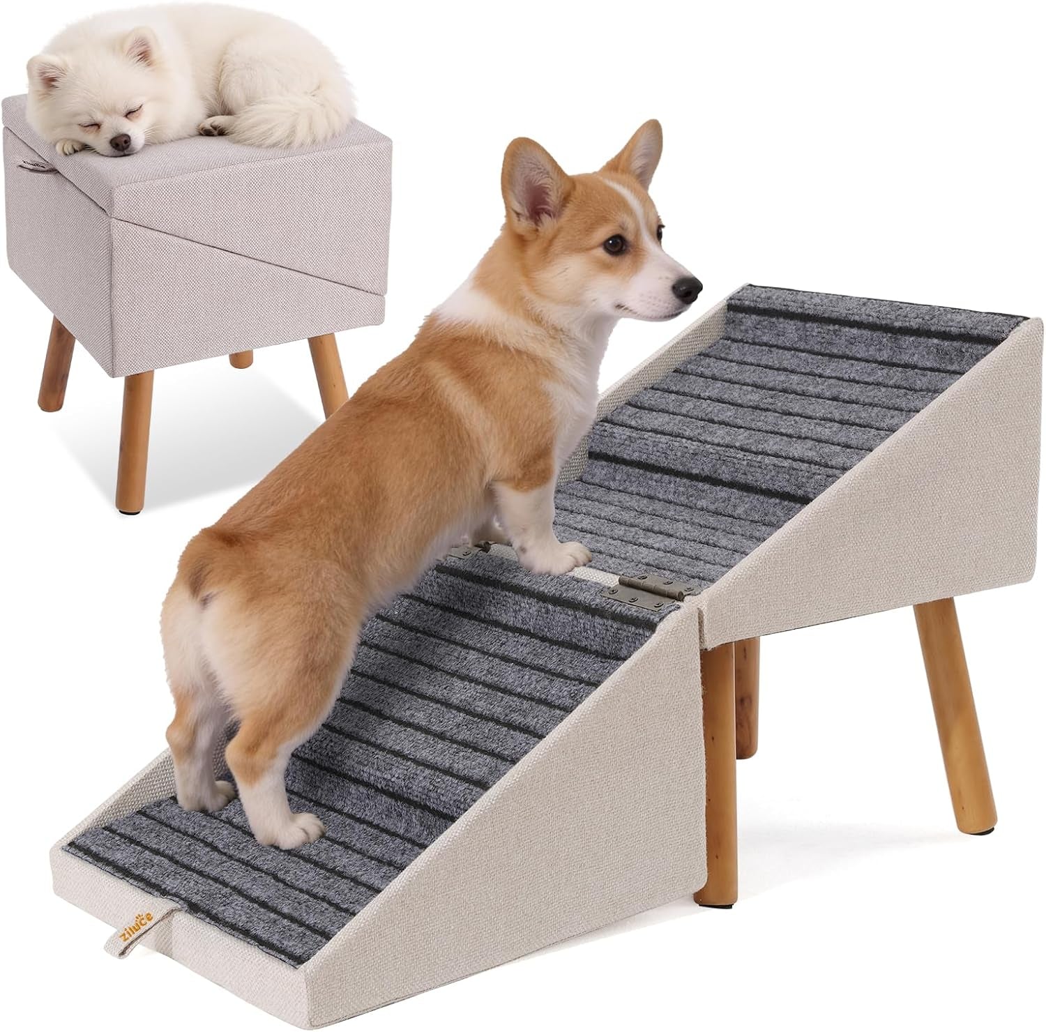 Dog Stairs for Couch 2 in 1 Foldable Pet Steps Ottoman Non Slip Wags & Whiskers Pet Supply