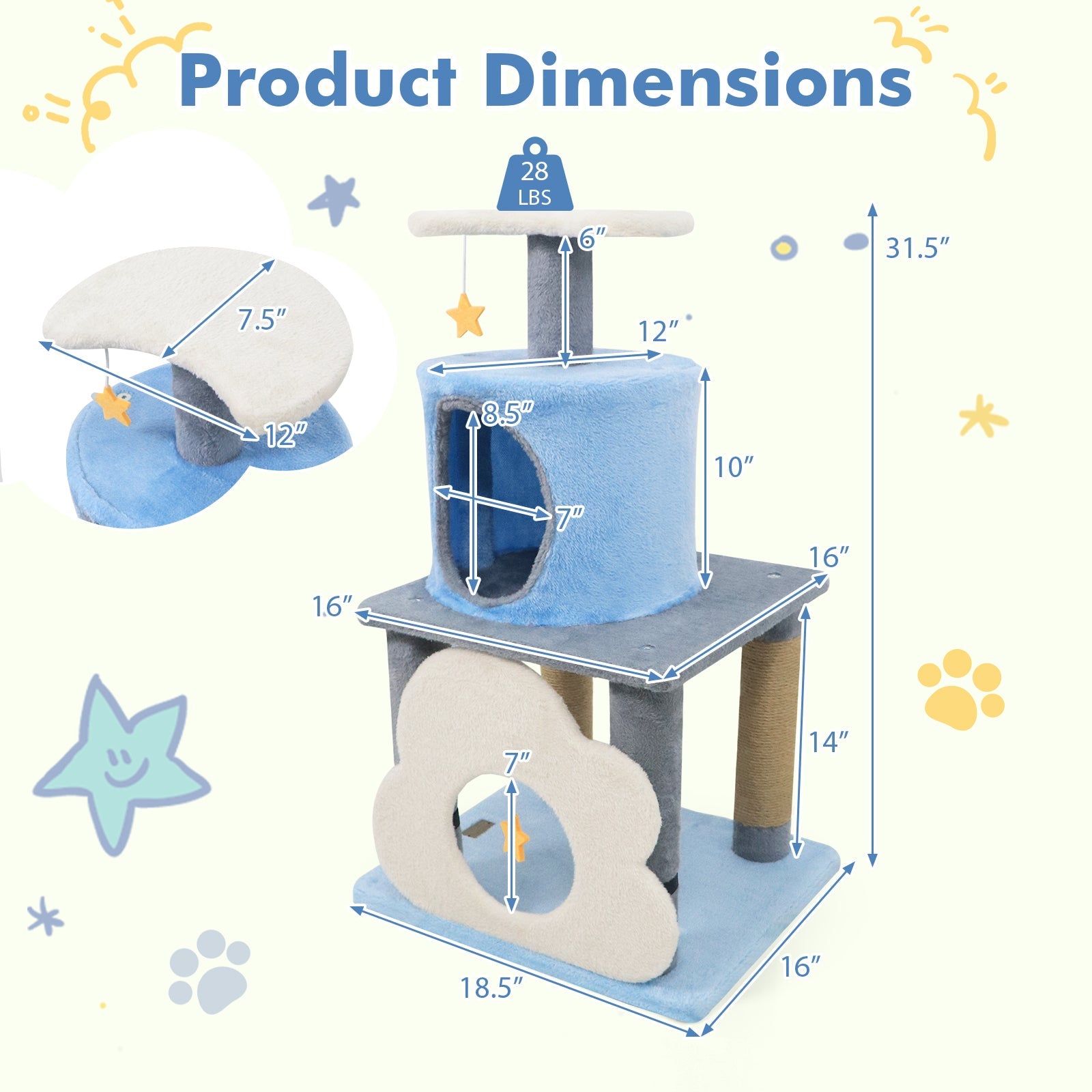 31.5" Cute Modern Cat Tree Multi-Level Kitten Tower DirectDeals