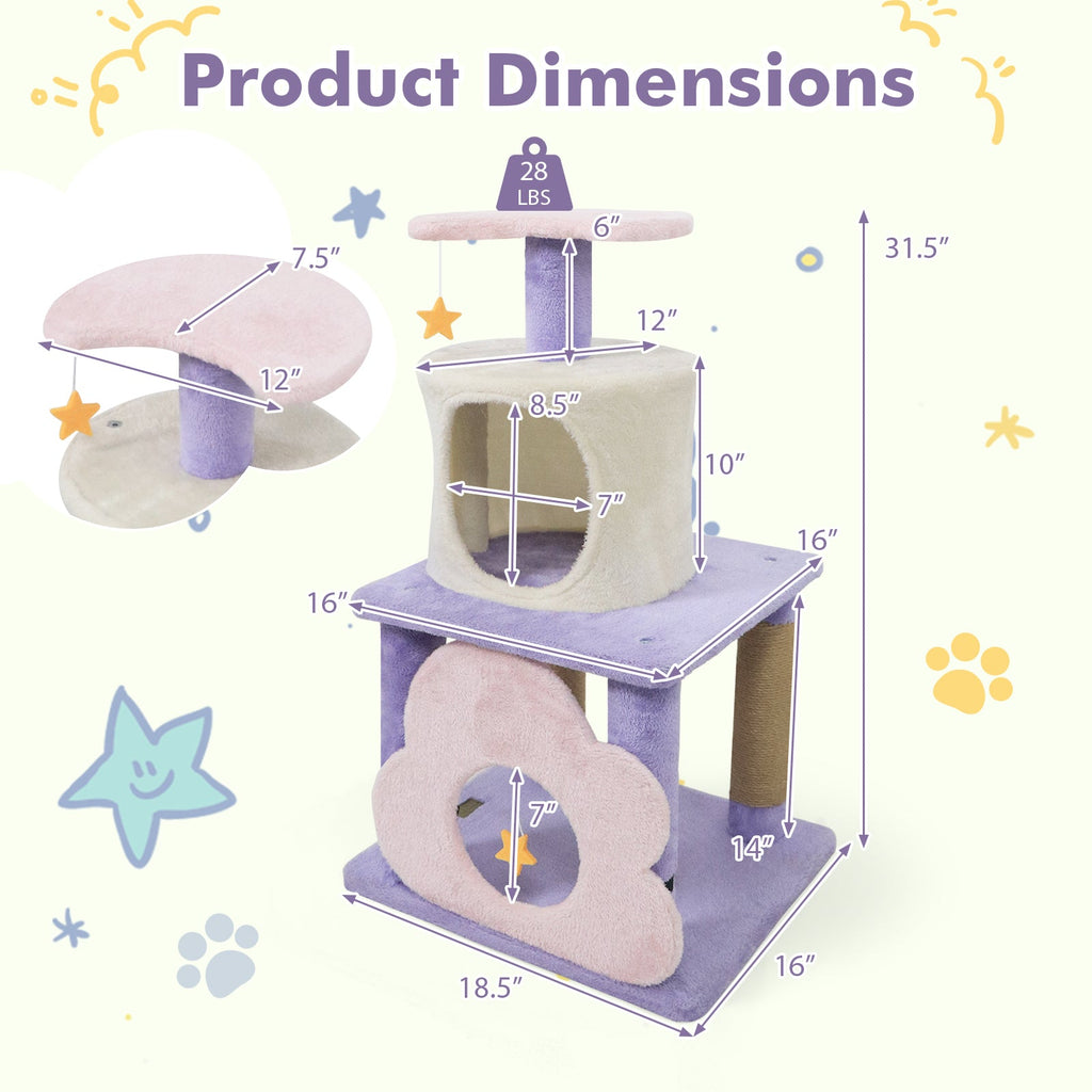 31.5" Cute Modern Cat Tree Multi-Level Kitten Tower DirectDeals