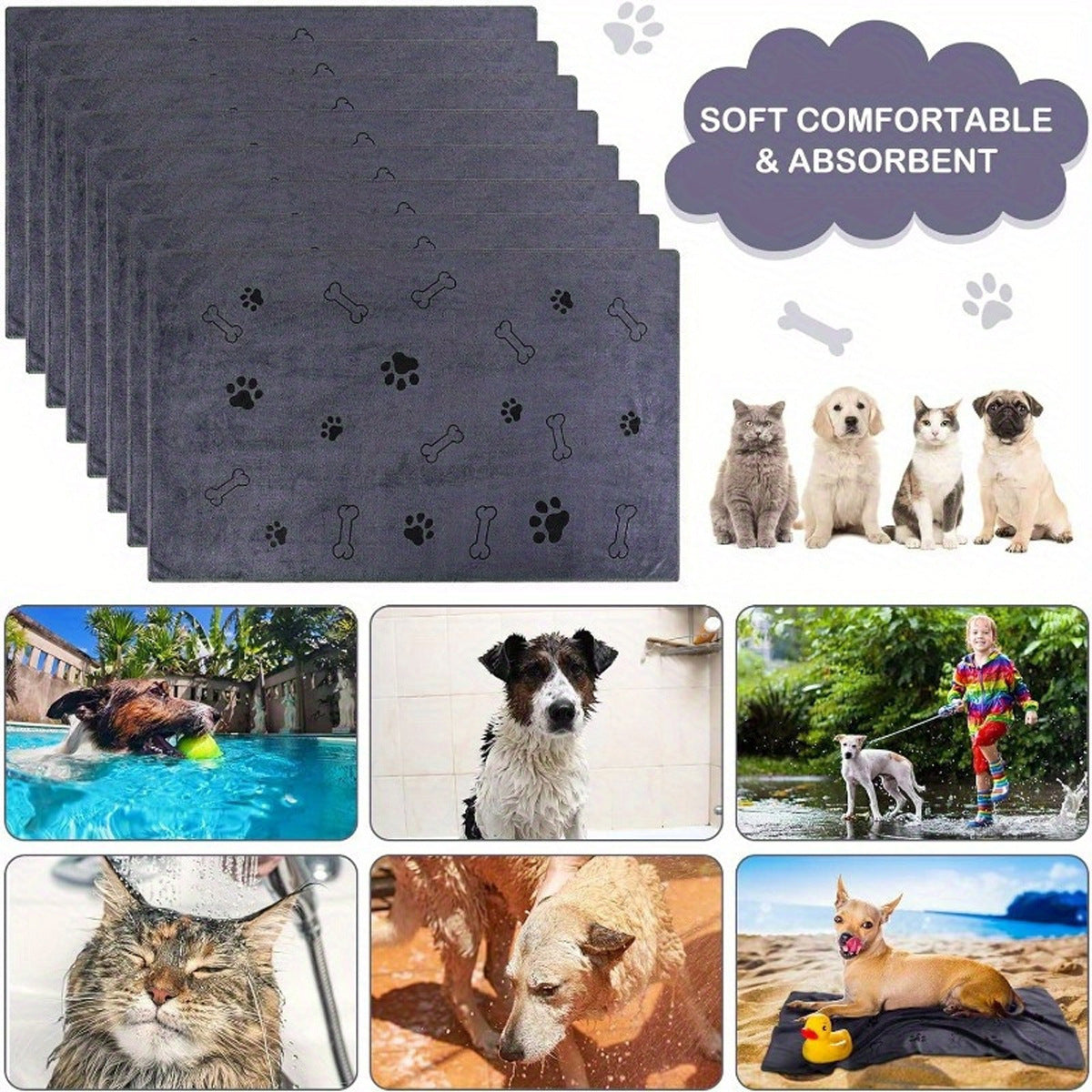 Pet bath towel quick drying and absorbent for dogs and cats bath towel soft and quick drying pet supplies RANOVA USA