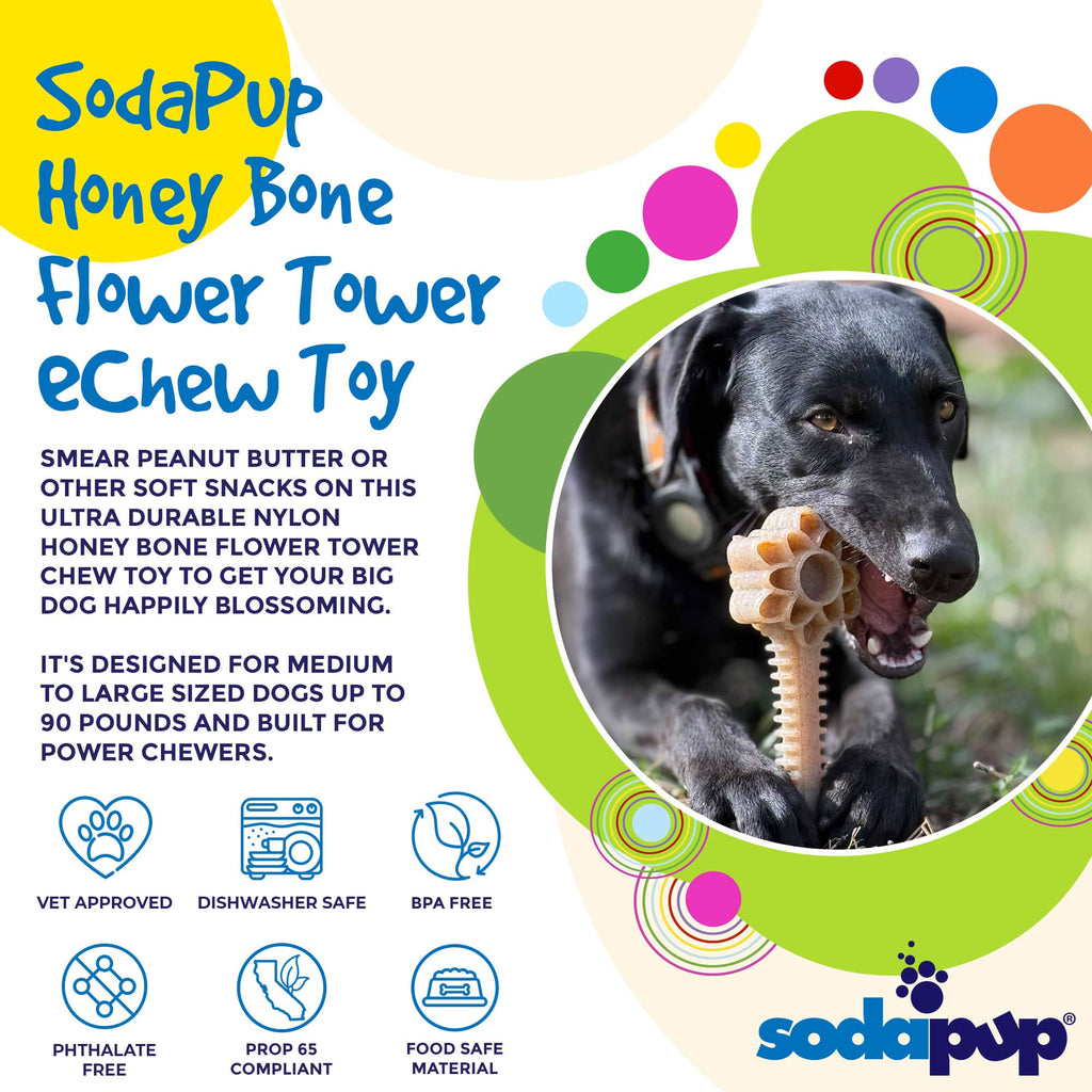Honey Bone Dental Flower Tower - Indestructible Nylon Dog Chew Toy XL | USA SodaPup/True Dogs, LLC