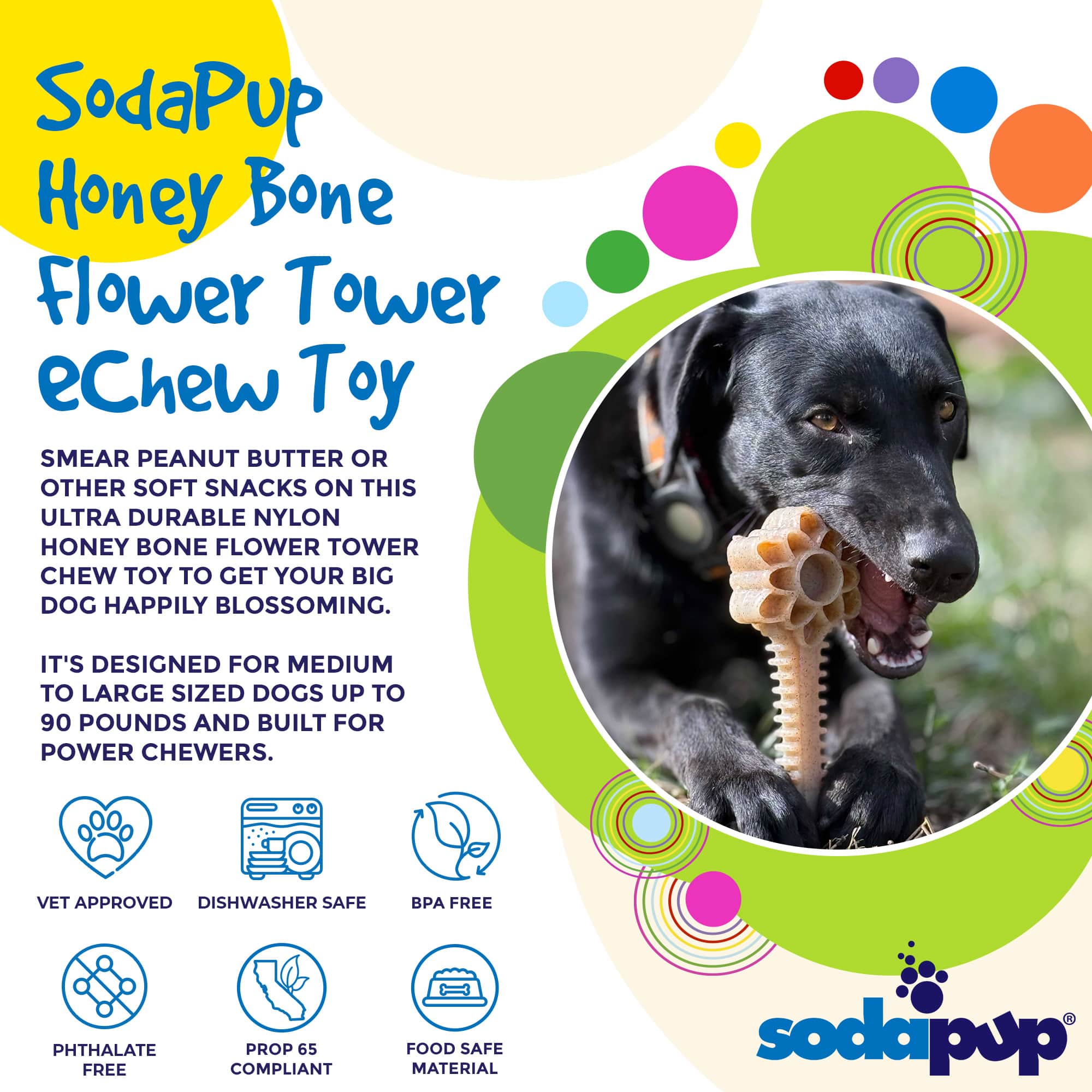 Honey Bone Dental Flower Tower - Indestructible Nylon Dog Chew Toy XL | USA SodaPup/True Dogs, LLC