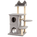 48.5 inch Cat Tree with 2-story Condo and 3 Hideaway Caves for Large Cats-Gray DirectDeals