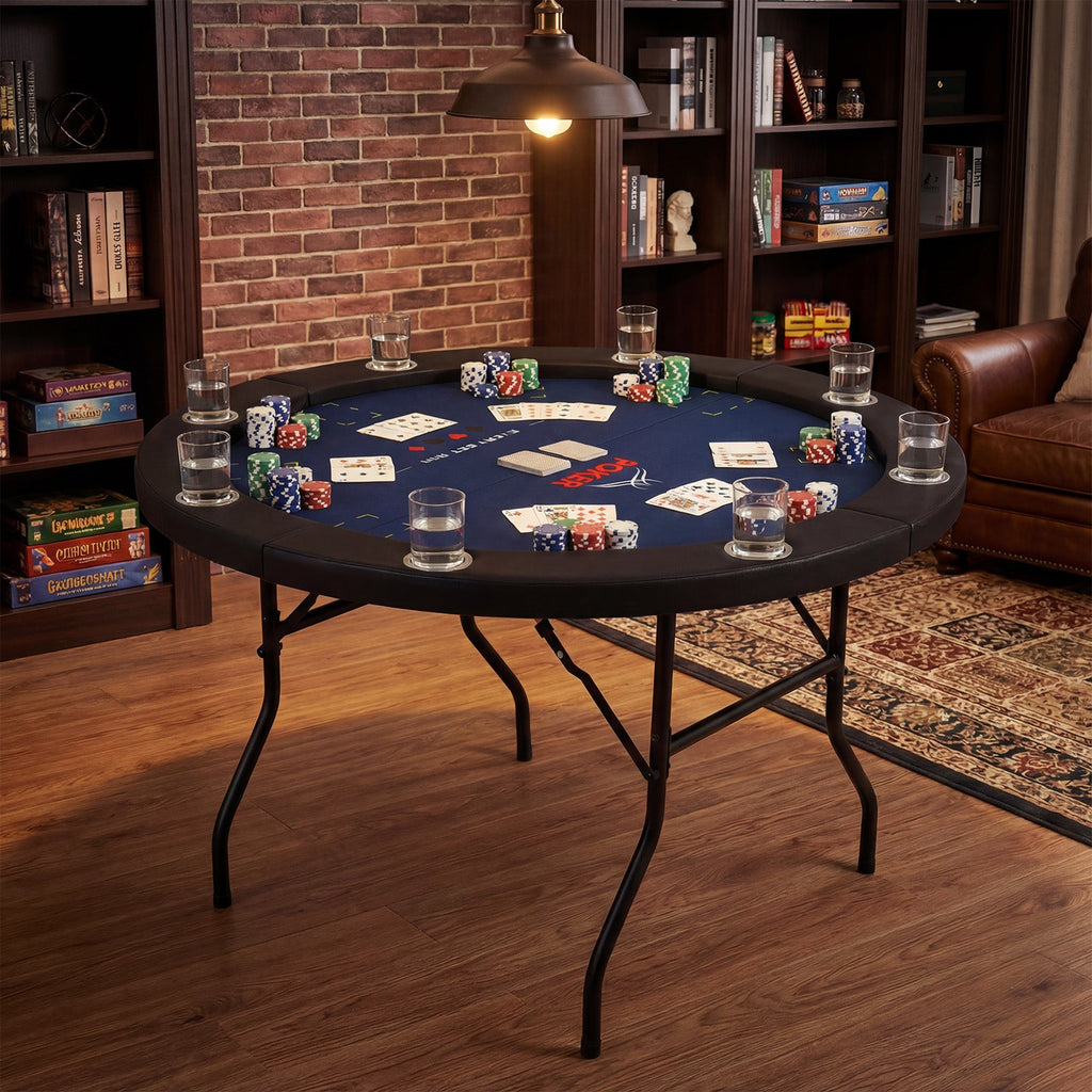 48 Inch Foldable Poker Table with 8 Cup Holders and Padded Edges DirectDeals