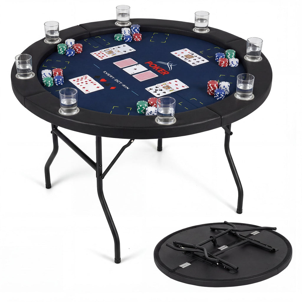 48 Inch Foldable Poker Table with 8 Cup Holders and Padded Edges DirectDeals