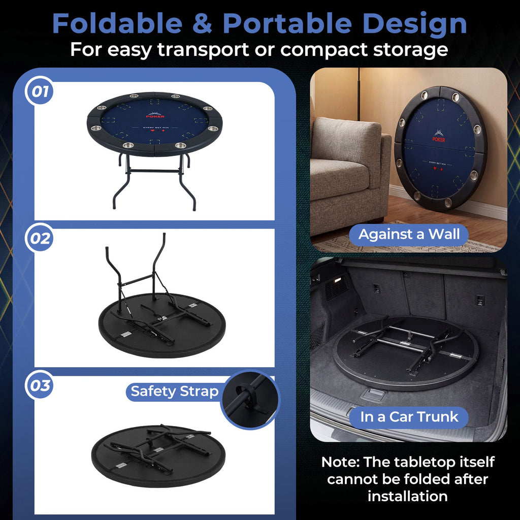 48 Inch Foldable Poker Table with 8 Cup Holders and Padded Edges DirectDeals