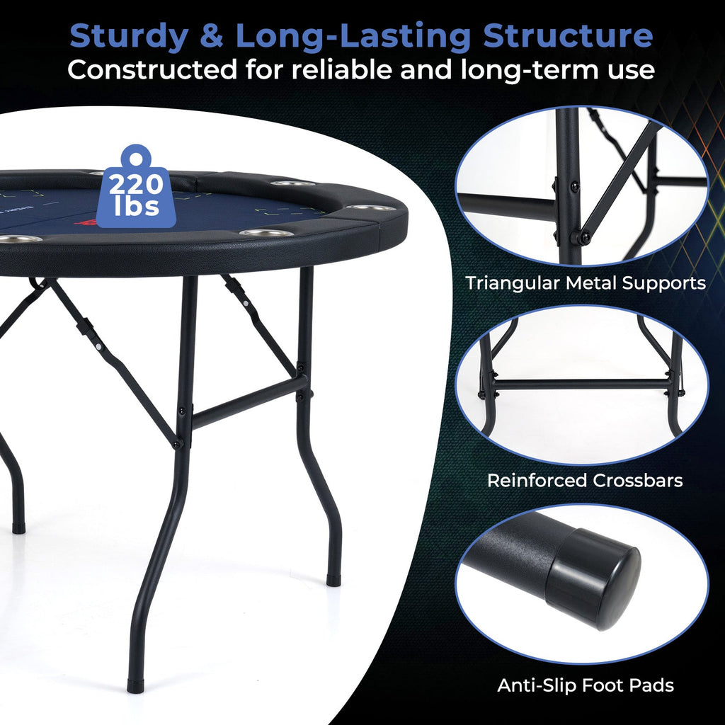 48 Inch Foldable Poker Table with 8 Cup Holders and Padded Edges DirectDeals