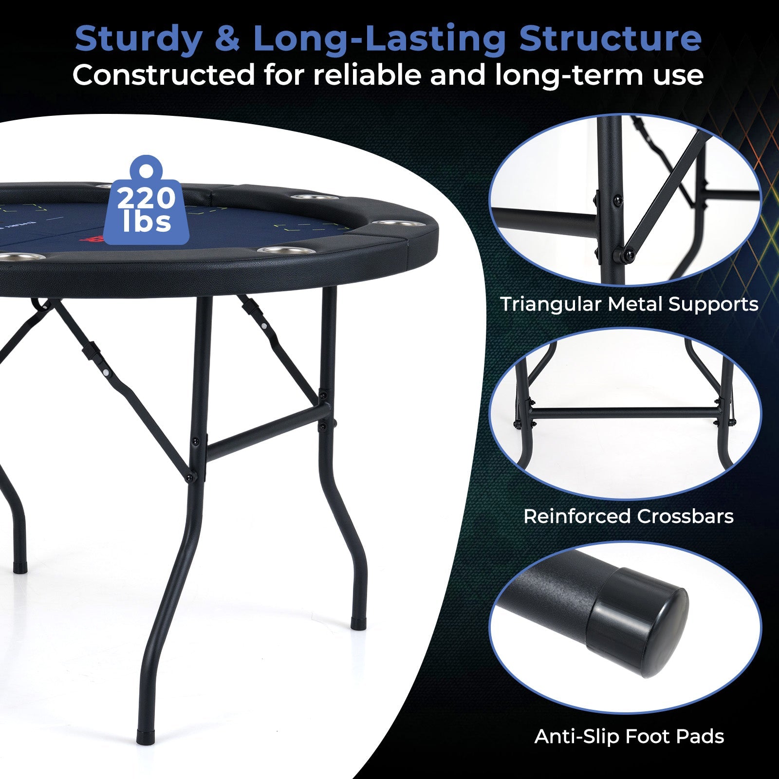 48 Inch Foldable Poker Table with 8 Cup Holders and Padded Edges DirectDeals