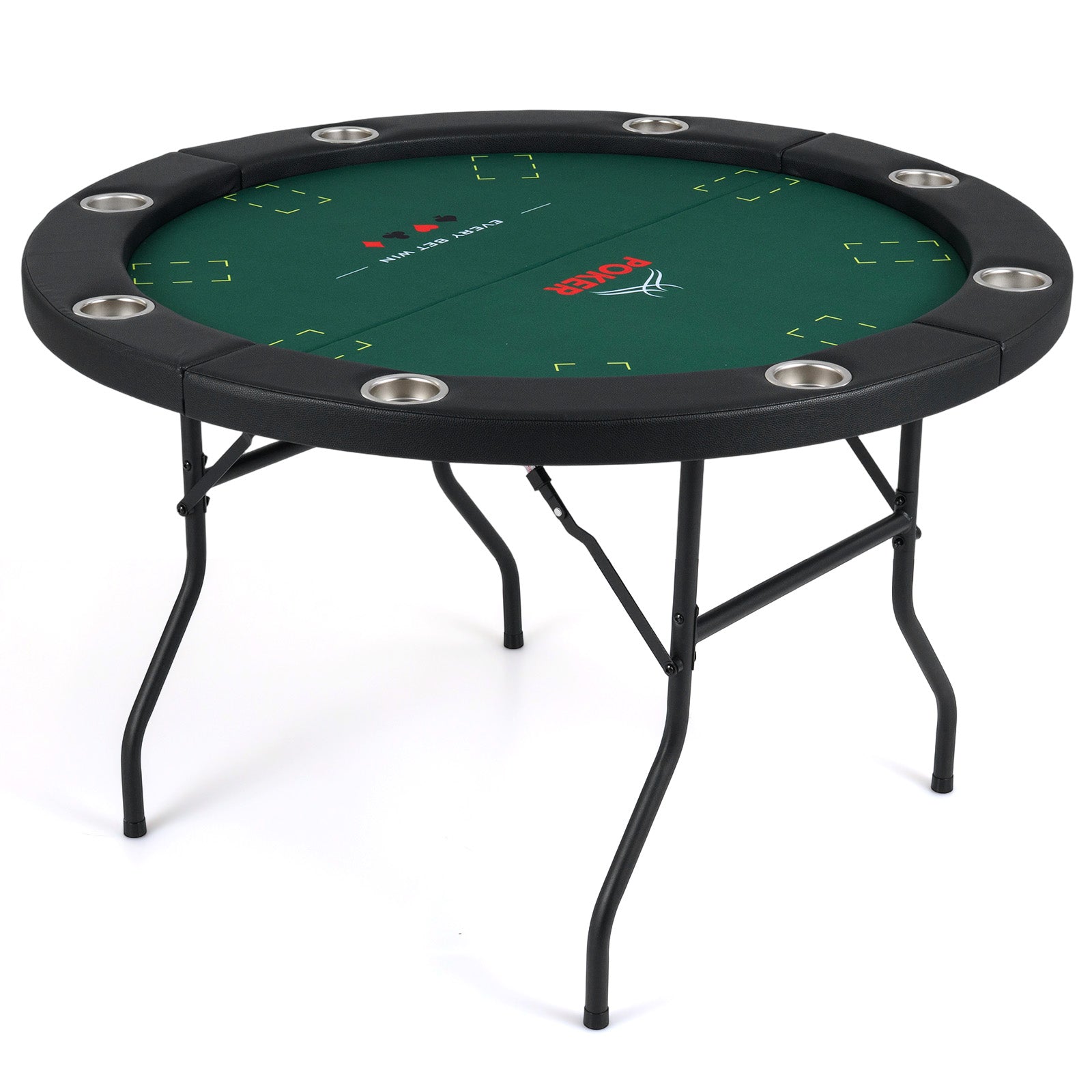 48 Inch Foldable Poker Table with 8 Cup Holders and Padded Edges DirectDeals
