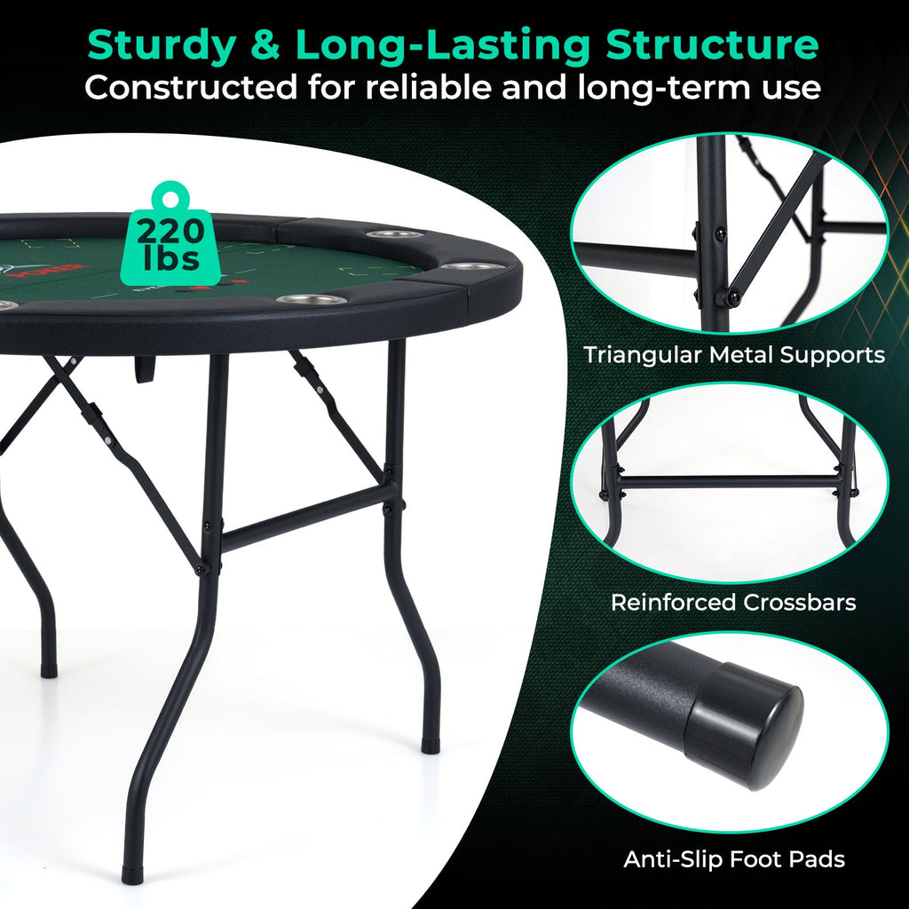 48 Inch Foldable Poker Table with 8 Cup Holders and Padded Edges DirectDeals