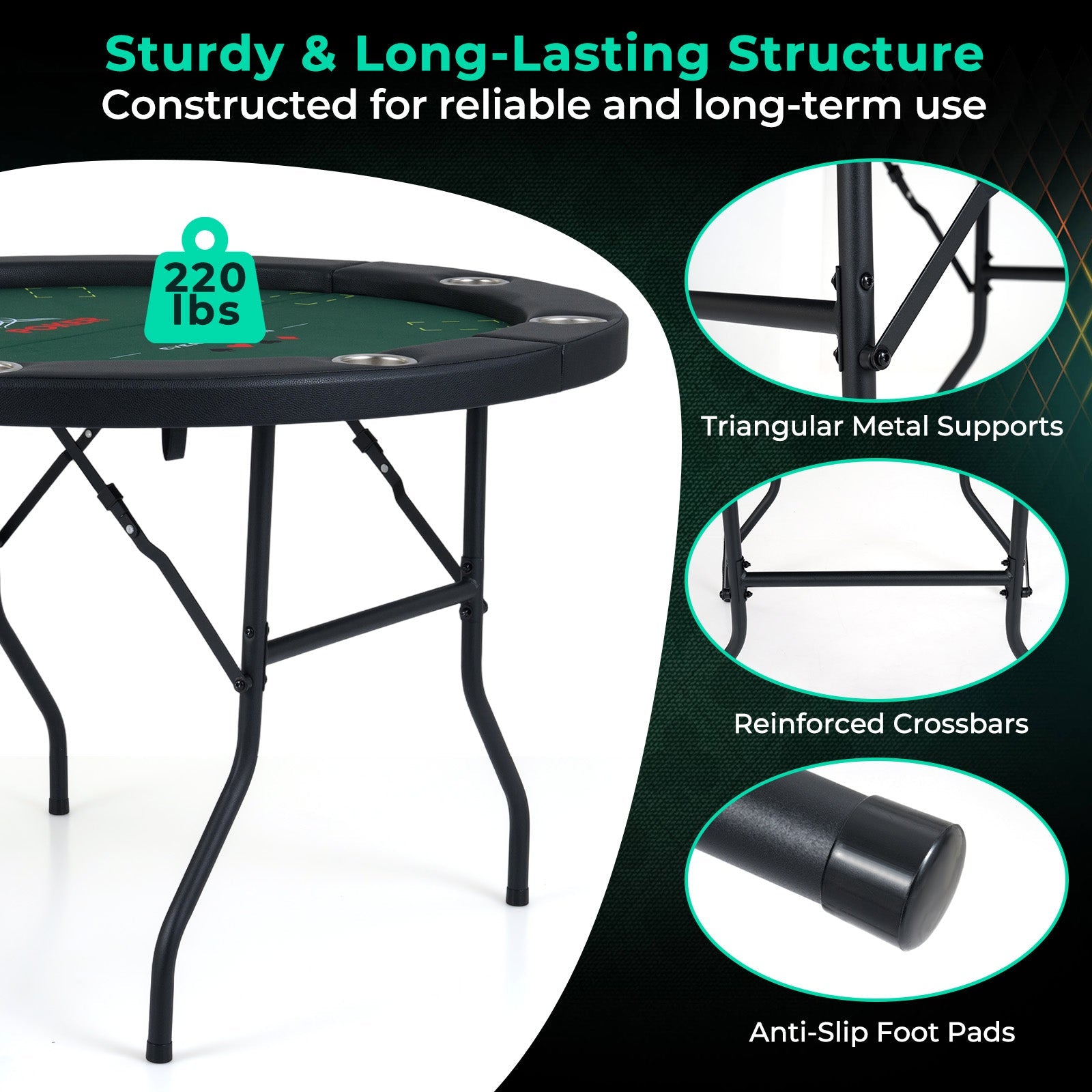 48 Inch Foldable Poker Table with 8 Cup Holders and Padded Edges DirectDeals