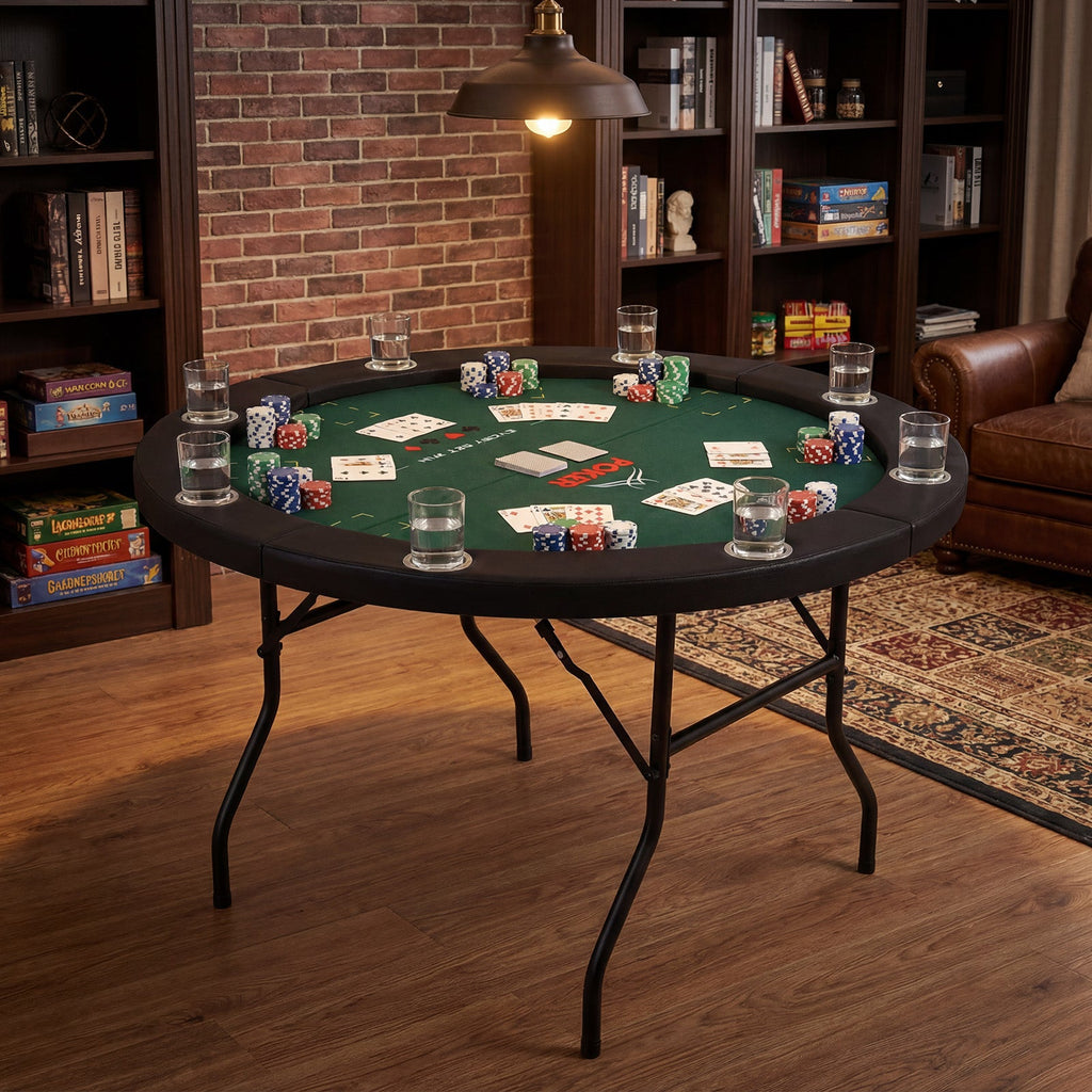 48 Inch Foldable Poker Table with 8 Cup Holders and Padded Edges DirectDeals