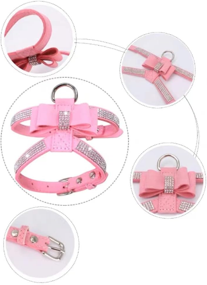 Suede Dog Harness & Leash Set – Rhinestone Bow, Soft & Elegant Jane's Pet Boutique