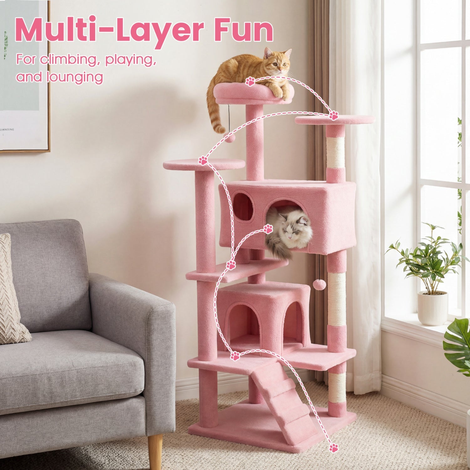 52 Inch Tall Cat Tree Tower for Indoor Cats DirectDeals