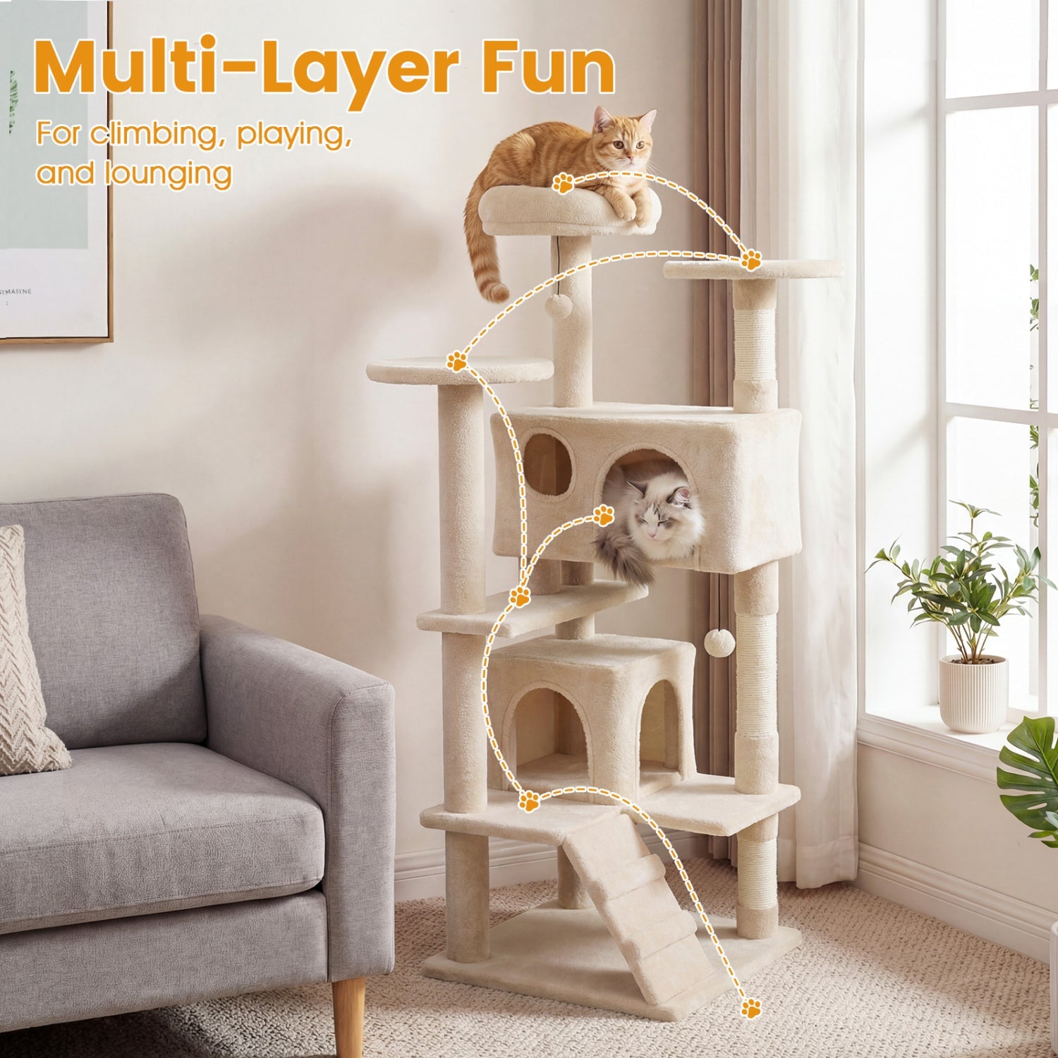 52 Inch Tall Cat Tree Tower for Indoor Cats DirectDeals