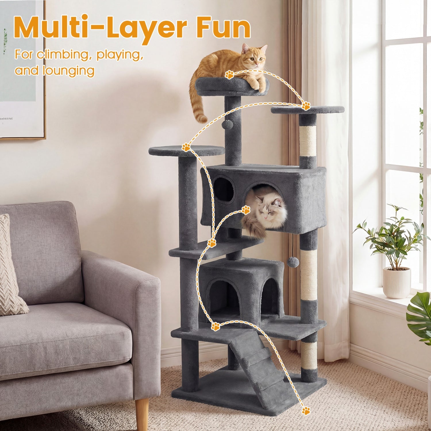 52 Inch Tall Cat Tree Tower for Indoor Cats DirectDeals
