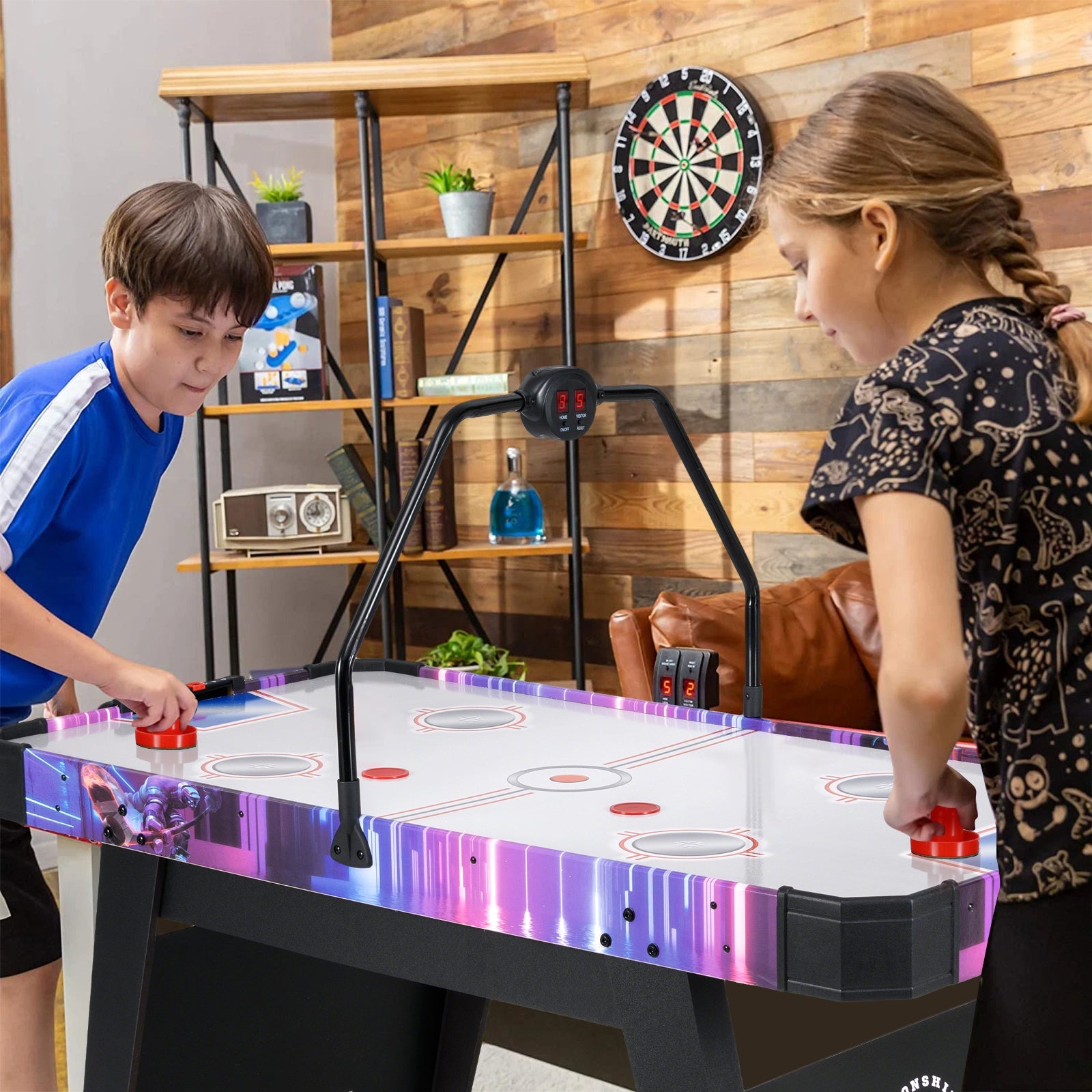 56 Inch Air Hockey Table with LED Digital Scoreboard and Powerful 12V Motor-White DirectDeals