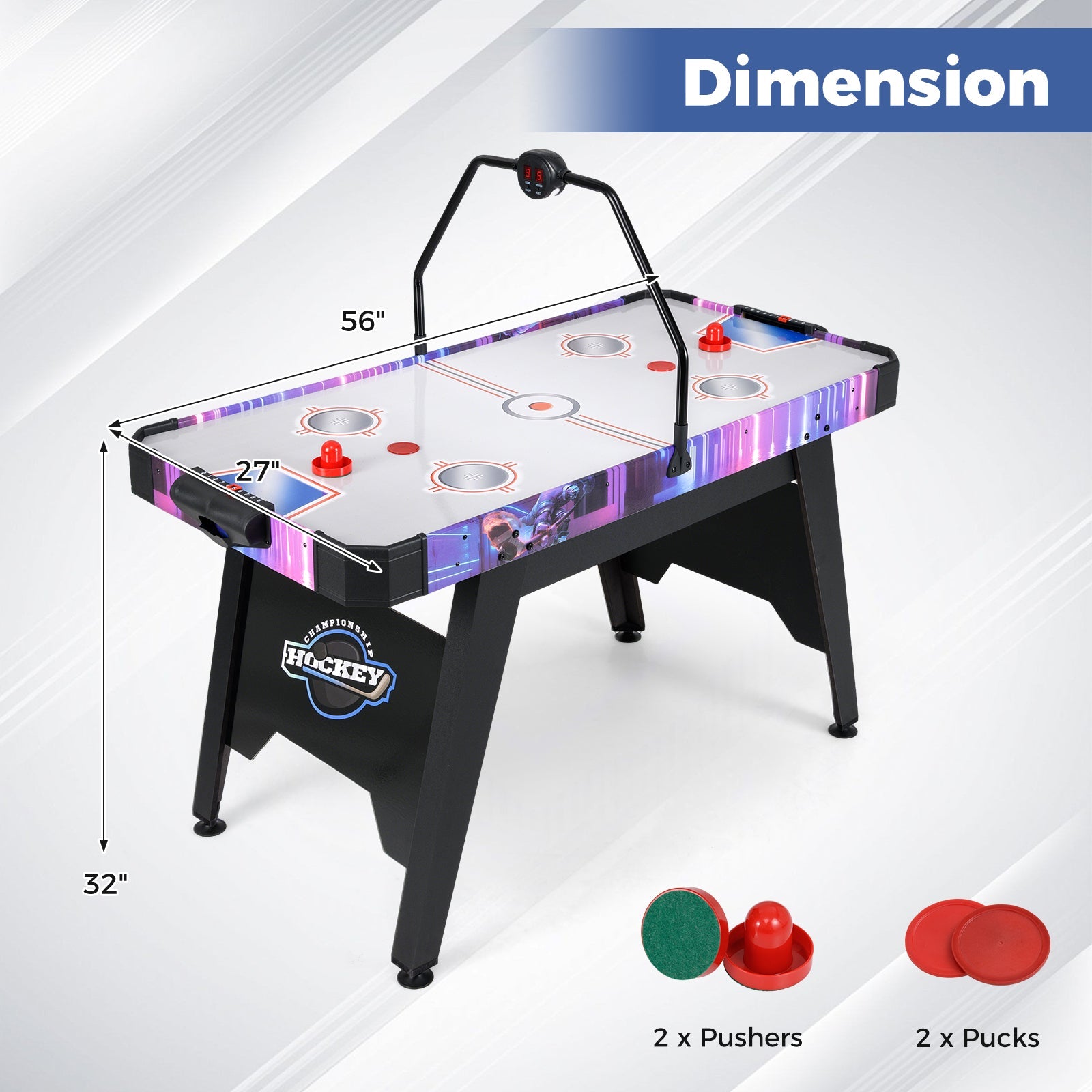56 Inch Air Hockey Table with LED Digital Scoreboard and Powerful 12V Motor-White DirectDeals